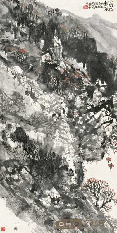 姜宝林 辛酉（1981年）作 燕山秋风 镜心 138×69cm